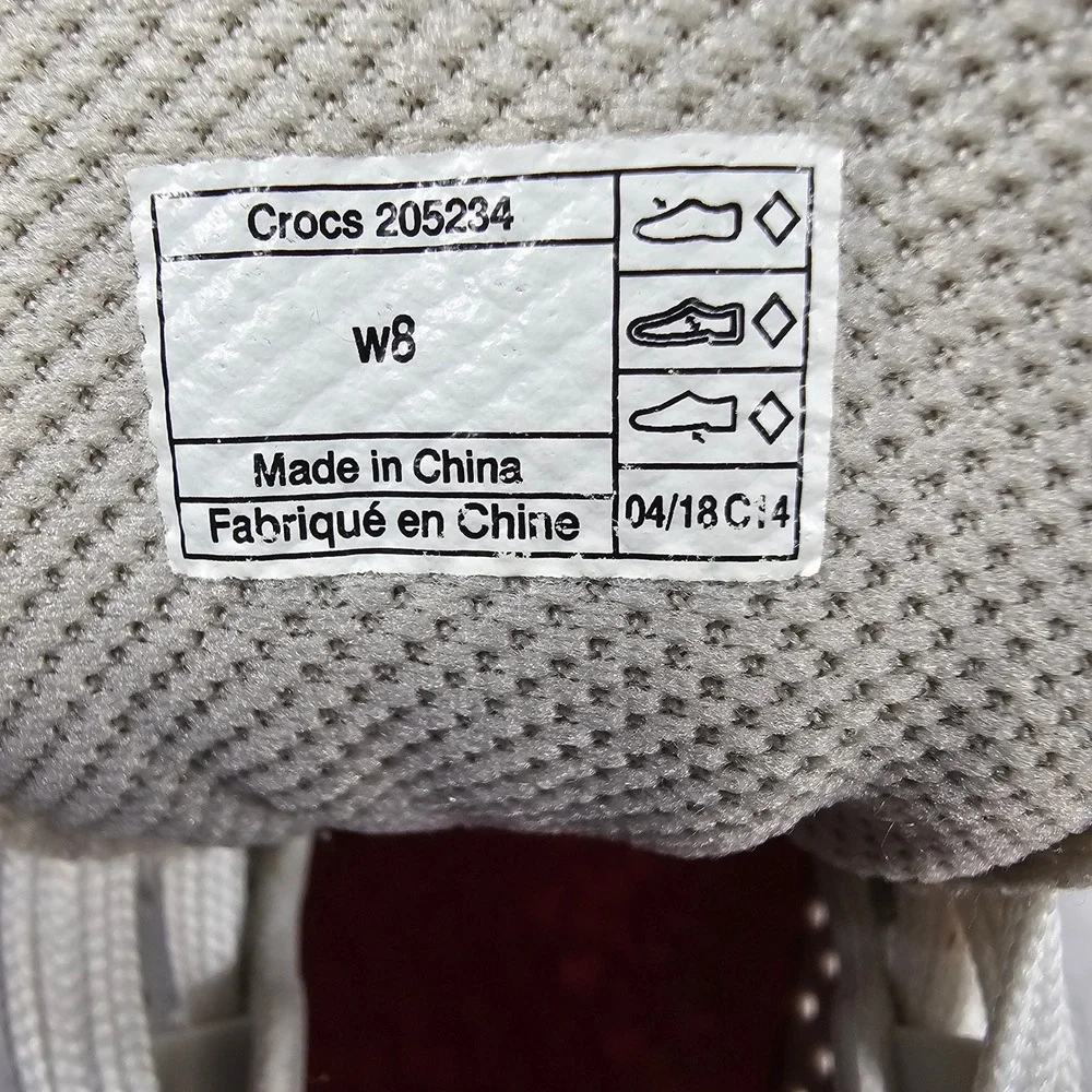 Crocs LiteRide Pacer Sneakers Womens 8 Light Gray White Breathable Lace Up Shoes